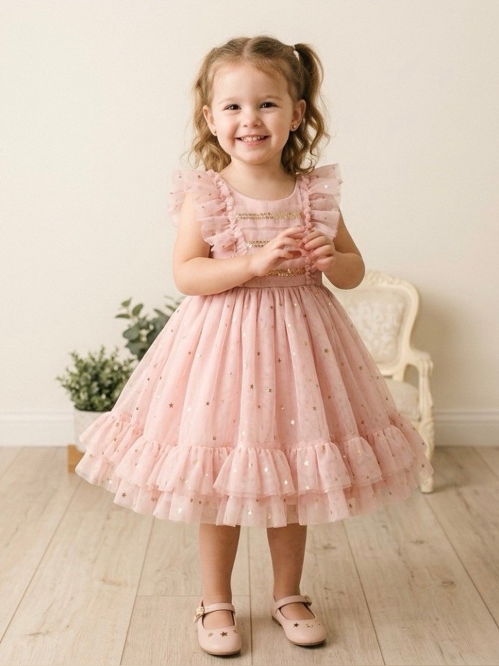 Rachel Zoe Toddler Pink Tulle Star Print Ruffle Party Dress 4T
